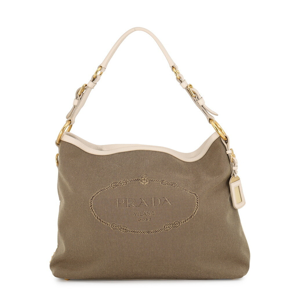 Prada shoulder bag, jacquard canvas leather, BR4945, PRADA, white, handbag, P...